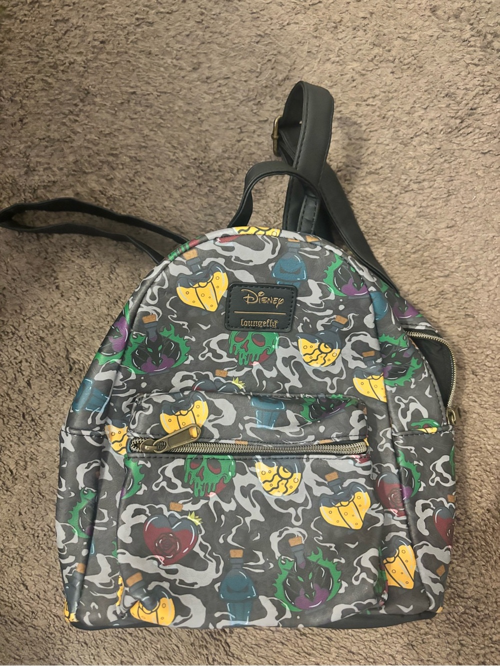 Disney Loungefly Gray Villains Pattern Mini Backpack